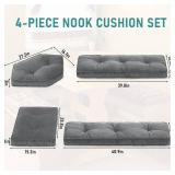 BALAPET Breakfast Nook Cushions Set 4 Piece Cushion Pad Set for Kitchen Breakfast Dining Nook,Shredded Foam Support Fits in Sets with Corner Benches, Mid Century Modern Small Dining Table Sets(Gray)