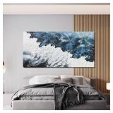 Abstract Wall Art Decor Abstract Canvas Wall Pictures for Living Room Large Blue White Wall Art Prints Beach Wave Artwork for Walls Coastal Modern Wall Art Decorations Home Office Wall Art Decor 24" X