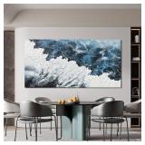Abstract Wall Art Decor Abstract Canvas Wall Pictures for Living Room Large Blue White Wall Art Prints Beach Wave Artwork for Walls Coastal Modern Wall Art Decorations Home Office Wall Art Decor 24" X