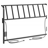 Queen Size Headboard Only, Metal Headboard with 2 Power Strips, 95 Degrees Reclining Backrest with Bed Frame Adapters, Easy Assembly, Black
