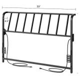 Queen Size Headboard Only, Metal Headboard with 2 Power Strips, 95 Degrees Reclining Backrest with Bed Frame Adapters, Easy Assembly, Black