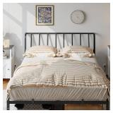 Queen Size Headboard Only, Metal Headboard with 2 Power Strips, 95 Degrees Reclining Backrest with Bed Frame Adapters, Easy Assembly, Black