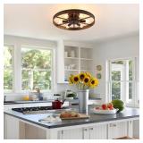 Farmhouse Round Semi Flush Mount Ceiling Light Red Rust Finish Dining Room Lighting Fixture Vintage Metal Ceiling Chandelier for Kitchen Bedroom 6 Light E12  18 Inches (6 Light)