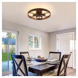 Farmhouse Round Semi Flush Mount Ceiling Light Red Rust Finish Dining Room Lighting Fixture Vintage Metal Ceiling Chandelier for Kitchen Bedroom 6 Light E12  18 Inches (6 Light)