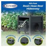 Suncast Garden Hose Hideaway Storage Reel Box, Cyberspace Grey   Resin Outdoor Container, Holds up to 100 Feet of 5/8 Inch Standard Vinyl Water Line   No Assembly Required