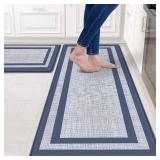 Mattitude Kitchen Mats Set of 2,Cushioned Anti-Fatigue Non-Skid Rug Sets Ergonomic Comfort Standing Mat for Kitchen, Floor, Office, Sink, Laundry, Blue and Gray