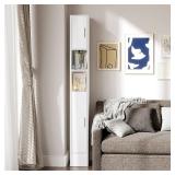 MOHOPE Narrow Bathroom Storage Cabinet, 72" Tall Slim Bathroom Cabinet with 2 Doors & Adjustable Shelves, Skinny Freestanding Floor Cabinet for Small Spaces, Living Room, White