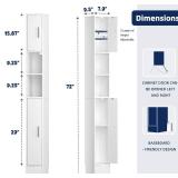 MOHOPE Narrow Bathroom Storage Cabinet, 72" Tall Slim Bathroom Cabinet with 2 Doors & Adjustable Shelves, Skinny Freestanding Floor Cabinet for Small Spaces, Living Room, White