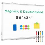 Double Sided Magnetic White Board, 36"x24" Dry Erase Whiteboard for Wall with Aluminum Frame Presentation Board for School, Office and Home