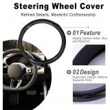 Car Steering Wheel Cover Black, Non-Slip Wear-Resistant Carbon Fiber Steering Wheel Cover, Breathable Drilled O-Type Leather Sleeve, Universal Car Interior Accessories for Most Vehicle