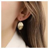 OZEL Gold Dangle Earrings for Women Brushed Finish, Matte Gold Statement Jewelry, 14k Gold Plated