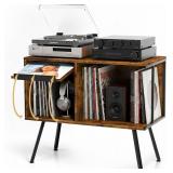 Flip Top Record Player Stand, Large Turntable Stand Holds up to 150+ Albums, Vintage Mid Century Record Player Table, Stereo Cabinet with Open Storage, for Living Room, Bedroom, Rustic Brown