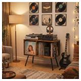 Flip Top Record Player Stand, Large Turntable Stand Holds up to 150+ Albums, Vintage Mid Century Record Player Table, Stereo Cabinet with Open Storage, for Living Room, Bedroom, Rustic Brown