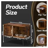 Flip Top Record Player Stand, Large Turntable Stand Holds up to 150+ Albums, Vintage Mid Century Record Player Table, Stereo Cabinet with Open Storage, for Living Room, Bedroom, Rustic Brown