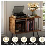 Flip Top Record Player Stand, Large Turntable Stand Holds up to 150+ Albums, Vintage Mid Century Record Player Table, Stereo Cabinet with Open Storage, for Living Room, Bedroom, Rustic Brown