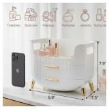 Makeup Organizer with Drawers, Skincare Storage Box for Vanity, Multiple Compartments, Portable Cosmetic Display Case with Handle, Large Make up Organizers for Dresser, Bathroom, Bedroom, White