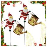 Christmas Santa Solar Kettle Lights Garden Lawn Decorative Lights, Santa Kettle Ground Lamp Solar LED Night Light Outdoor Garden Decor for Pathway Yard Patio(2PCS Warm Light)