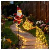 Christmas Santa Solar Kettle Lights Garden Lawn Decorative Lights, Santa Kettle Ground Lamp Solar LED Night Light Outdoor Garden Decor for Pathway Yard Patio(2PCS Warm Light)