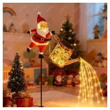 Christmas Santa Solar Kettle Lights Garden Lawn Decorative Lights, Santa Kettle Ground Lamp Solar LED Night Light Outdoor Garden Decor for Pathway Yard Patio(2PCS Warm Light)