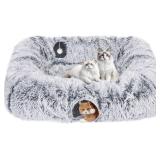 Extra Large Cat Tunnel Bed, 4 Ways Tunnels for Indoor Cats, Multi-cat Family Cat Bed & Cave, Plush Cat Donut with Washable Middle Mat, Exit Balls, Pet Play Toy for Kitten Puppy Rabbit