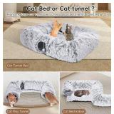 Extra Large Cat Tunnel Bed, 4 Ways Tunnels for Indoor Cats, Multi-cat Family Cat Bed & Cave, Plush Cat Donut with Washable Middle Mat, Exit Balls, Pet Play Toy for Kitten Puppy Rabbit