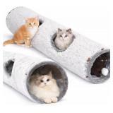 Cat Tunnels for Indoor Cats   Cat Crinkle Tunnel   Collapsible Long Plush  Cat Tube Cute Cozy Pet Play for Hours of Fun (47" / Pearl Gray)
