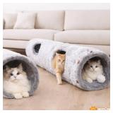 Cat Tunnels for Indoor Cats   Cat Crinkle Tunnel   Collapsible Long Plush  Cat Tube Cute Cozy Pet Play for Hours of Fun (47" / Pearl Gray)