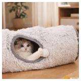 Cat Tunnels for Indoor Cats   Cat Crinkle Tunnel   Collapsible Long Plush  Cat Tube Cute Cozy Pet Play for Hours of Fun (47" / Pearl Gray)