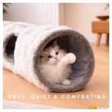 Cat Tunnels for Indoor Cats   Cat Crinkle Tunnel   Collapsible Long Plush  Cat Tube Cute Cozy Pet Play for Hours of Fun (47" / Pearl Gray)
