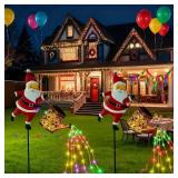 Christmas Santa Solar Kettle Lights, Solar Garden Watering Can Lights with Cascading Lights, Waterproof Hanging Metal Outdoor Lantern Decorations for Garden Patio Porch Yard (Warm)