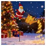 Christmas Santa Solar Kettle Lights, Solar Garden Watering Can Lights with Cascading Lights, Waterproof Hanging Metal Outdoor Lantern Decorations for Garden Patio Porch Yard (Warm)