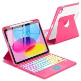 Touchpad Keyboard Case for iPad (A16) 11th 10th Generation, 360 Rotation Cover with Pencil Holder Wireless Backlit Detachable Keypad for iPad 11 inch 2025/10 Gen 10.9" 2022 Watermelon Red