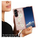 for Samsung Galaxy Z Fold 7 Wallet Case Leather Built-in Flip Card Holder Freshness Small Flower Pattern Crossbody Strap Wallet case for Galaxy Z Fold 7 Rose Gold