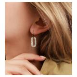 OZEL 14K Gold & Silver Plated Paperclip Chain Earrings with Cubic Zirconia   Dangle, Hoop, Huggie, Stud Styles   Women s Fashion Jewelry Gift