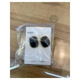 M.DUN- Round Edges Rectangle Shape Studs Earring. Abalone Amber Turquoise Resin Stone Design, 18k Real Gold Plated Bezel, Hypoallergenic Gorgeous Gift for Women