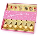 Coffee Spoons Gold Silverware Christmas 6 Pieces Small Stainless Steel Flatware Xmas Decorative Pendants Cute Drinking Stirrers for Festive and Daily Kitchen Utensils