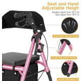Retails for $150! Lightweight Rollator Walker with Seat & Backrest - Foldable Mobility Aid for Seniors, 8" Airless Tires, Adjustable Height, 300 lbs Capacity, 4 Wheel Rolling Walkers for Seniors Pink