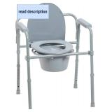 Drive Medical 11148-1 Folding Steel Bedside Commode Chair, Portable Toilet, Supports Individuals Weighing Up To 350 Lbs, with 7.5 Qt. Bucket and 13.5 Inch Seat, Grey