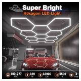 $140 Hexagon Garage Lights, 3-Level Dimmable 329W Tube, 11-Grid LED
