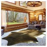 $50 5x6ft Faux Cow Hide Rug, Non-Slip & Washable, Brindle & White