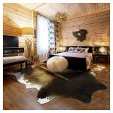 $50 5x6ft Faux Cow Hide Rug, Non-Slip & Washable, Brindle & White