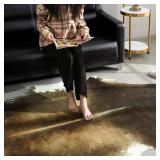 $50 5x6ft Faux Cow Hide Rug, Non-Slip & Washable, Brindle & White