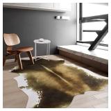 $50 5x6ft Faux Cow Hide Rug, Non-Slip & Washable, Brindle & White