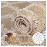 Shag Area Rug 5x7 ft, Extra Soft, Beige/White