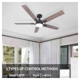 $60 52-Inch Black Ceiling Fan with Light, Remote, 3CCT, Dimmable
