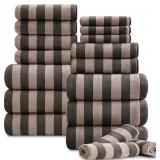$55 18-Piece Brown Cabana Stripe Family Towels Set with Hanging Loop