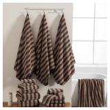 $55 18-Piece Brown Cabana Stripe Family Towels Set with Hanging Loop