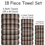 $55 18-Piece Brown Cabana Stripe Family Towels Set with Hanging Loop