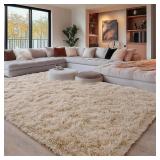 $60 Beige Fluffy Rug 8x10 ft - Ultra Soft Shag Rug, 1.7" Thick