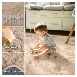 $60 Beige Fluffy Rug 8x10 ft - Ultra Soft Shag Rug, 1.7" Thick